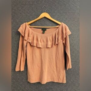 90s Ralph Lauren Peach Ruffled Sweater 100 Percent Cotton Size Large